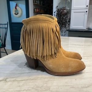 FRYE Llana Fringe Bootie Short Boot Tan